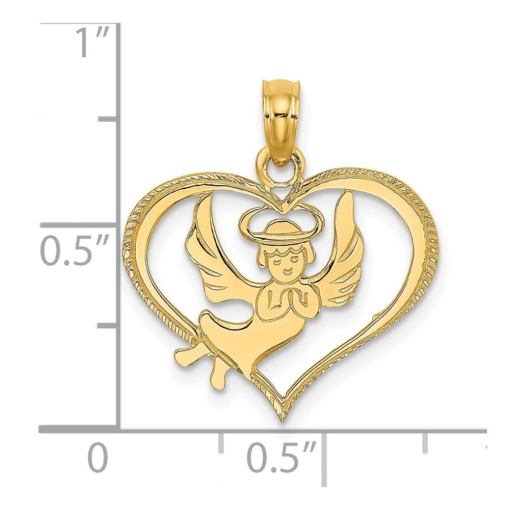 14K Yellow Gold Polished Angel In Heart Charm
