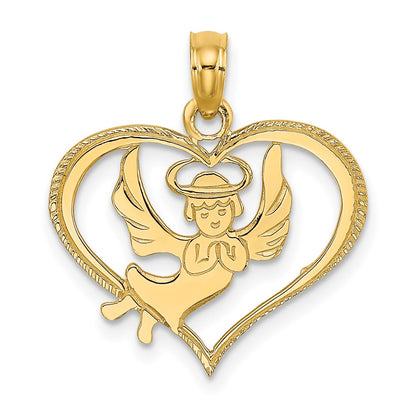14K Yellow Gold Polished Angel In Heart Charm