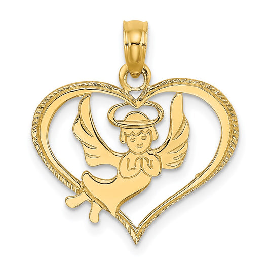 14K Yellow Gold Polished Angel In Heart Charm