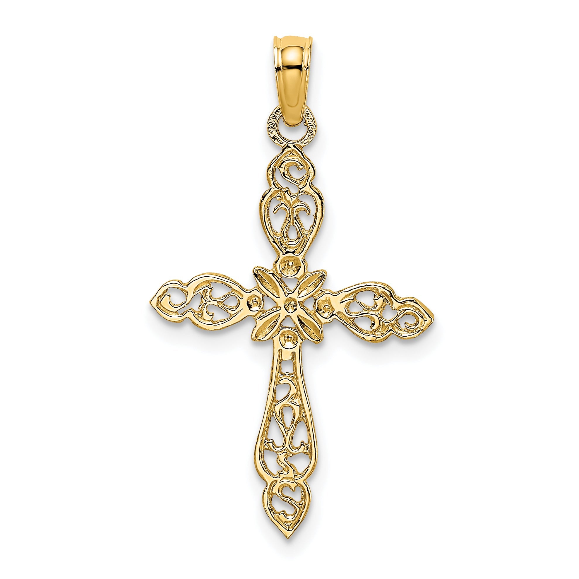 14K Yellow Gold Polished And Cut-Out Cross Charm