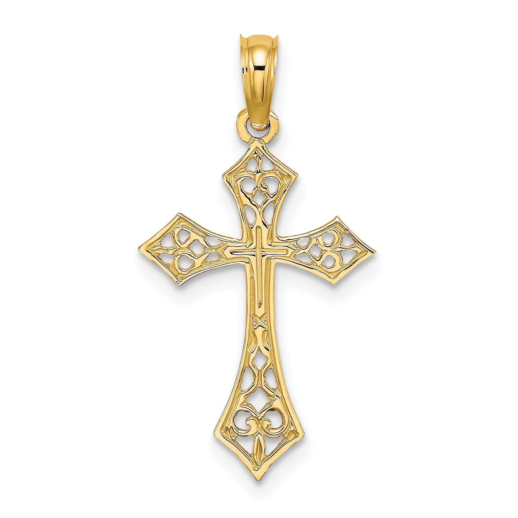14K Yellow Gold Filigree Cross Charm