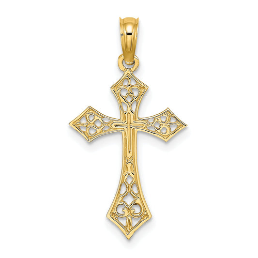 14K Yellow Gold Filigree Cross Charm
