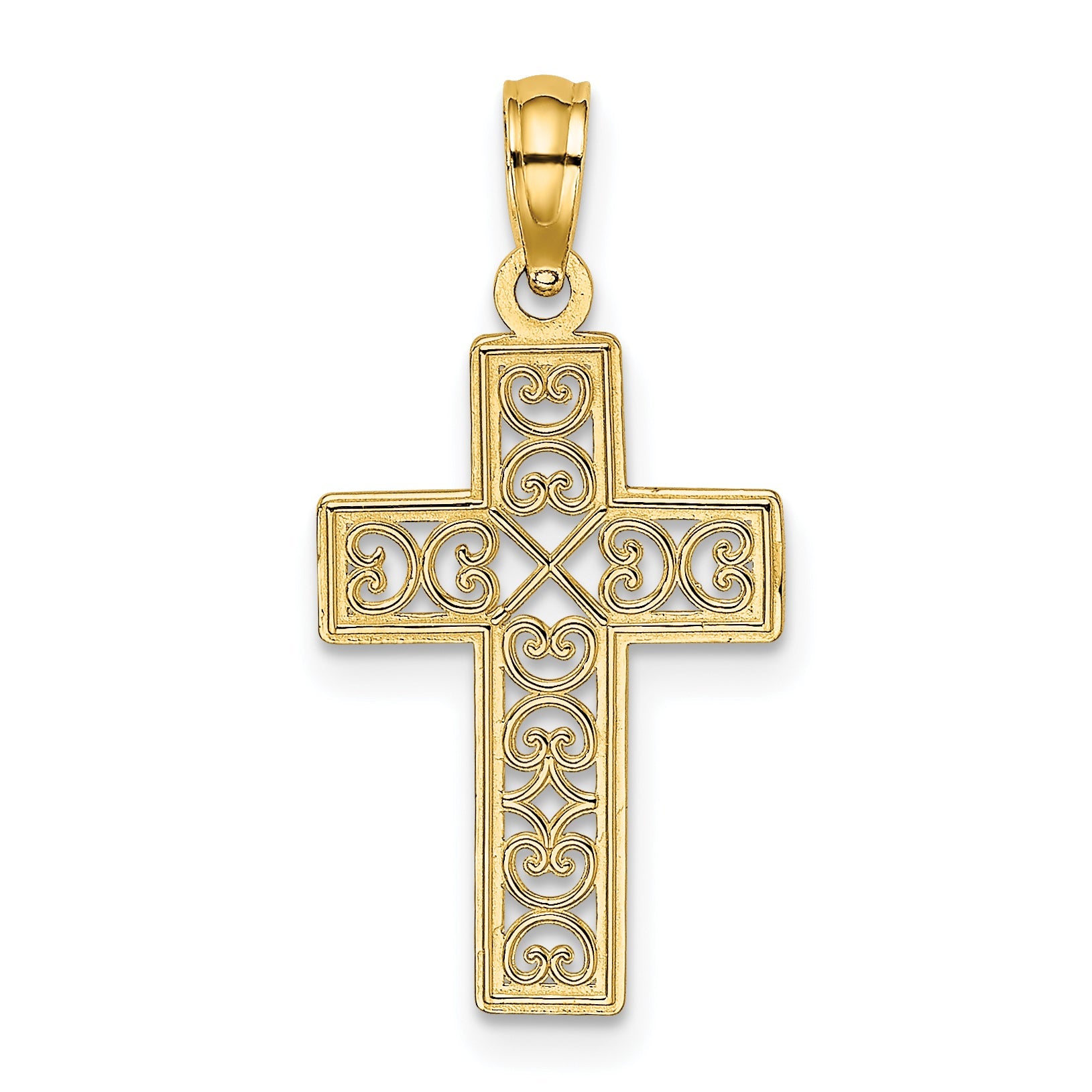 14K Yellow Gold Textured Lace Center Cross Charm