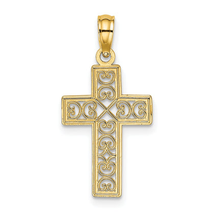 14K Yellow Gold Textured Lace Center Cross Charm