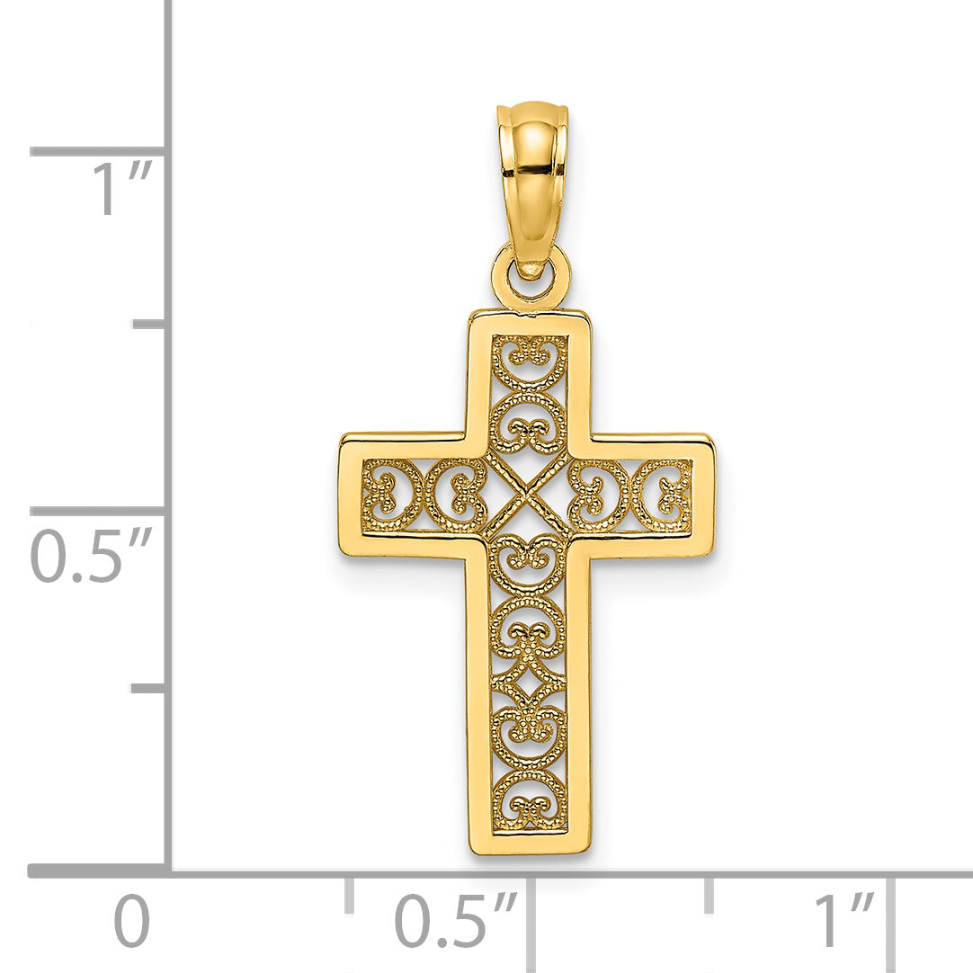 14K Yellow Gold Textured Lace Center Cross Charm