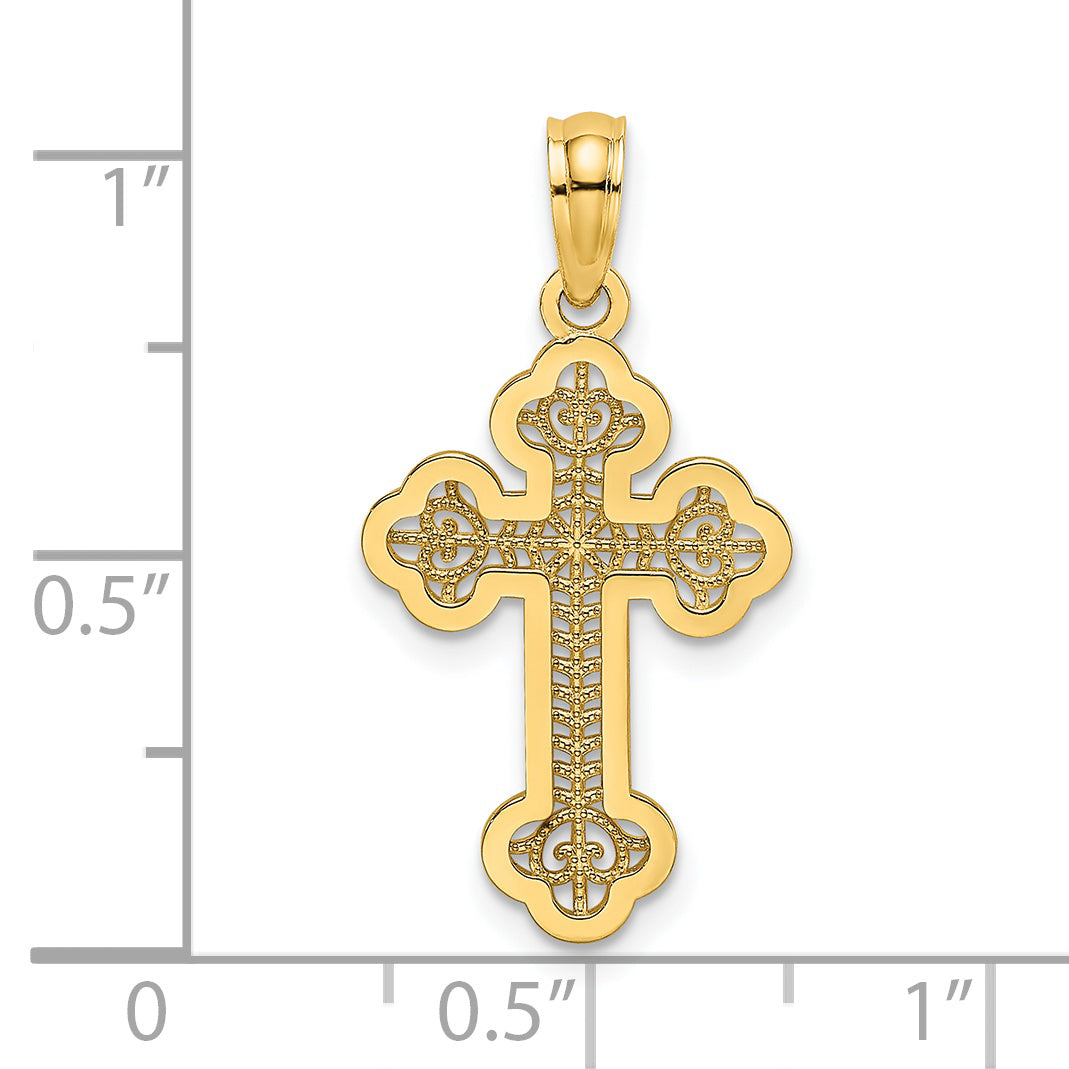 14K Yellow Gold Lace Center Budded Cross Charm