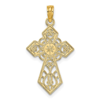 14K Yellow Gold Polished And Lace Cross Charm
