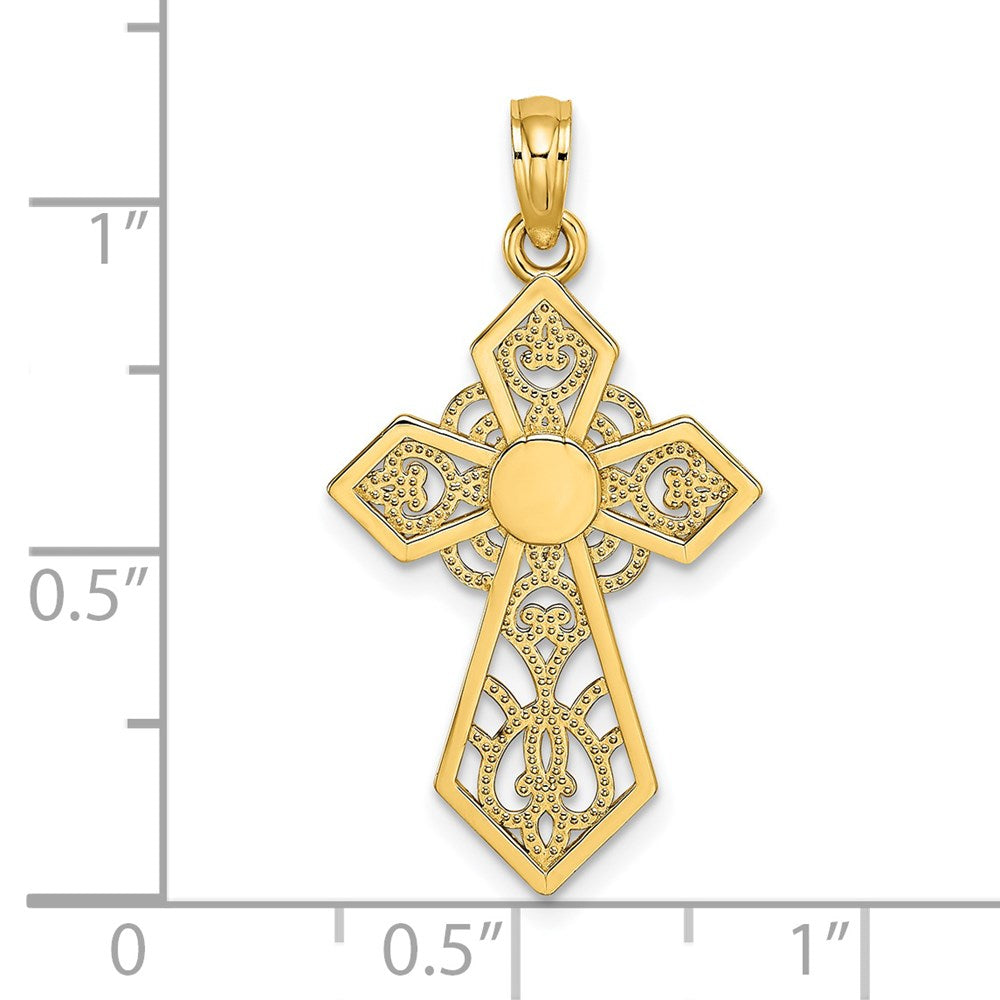 14K Yellow Gold Polished And Lace Cross Charm
