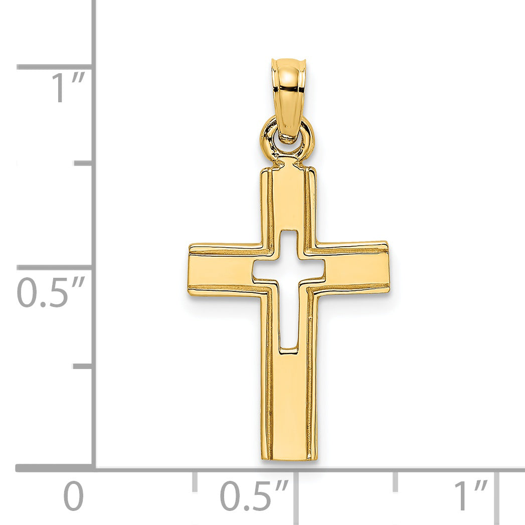 14K Yellow Gold Polished And Cut-Out Cross Charm