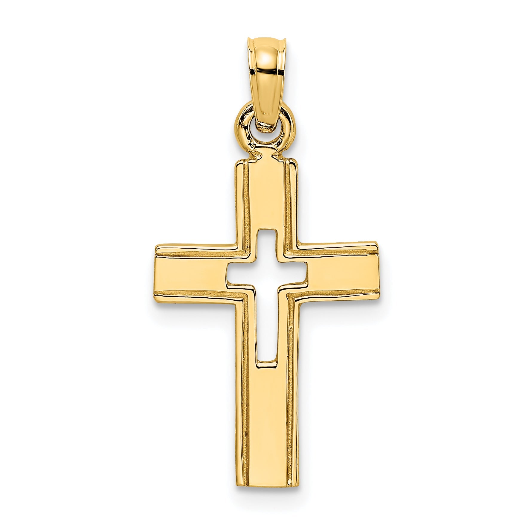 14K Yellow Gold Polished And Cut-Out Cross Charm
