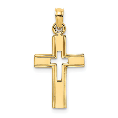 14K Yellow Gold Polished And Cut-Out Cross Charm