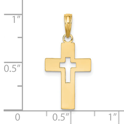 14K Yellow Gold Polished Cut-Out Cross Charm