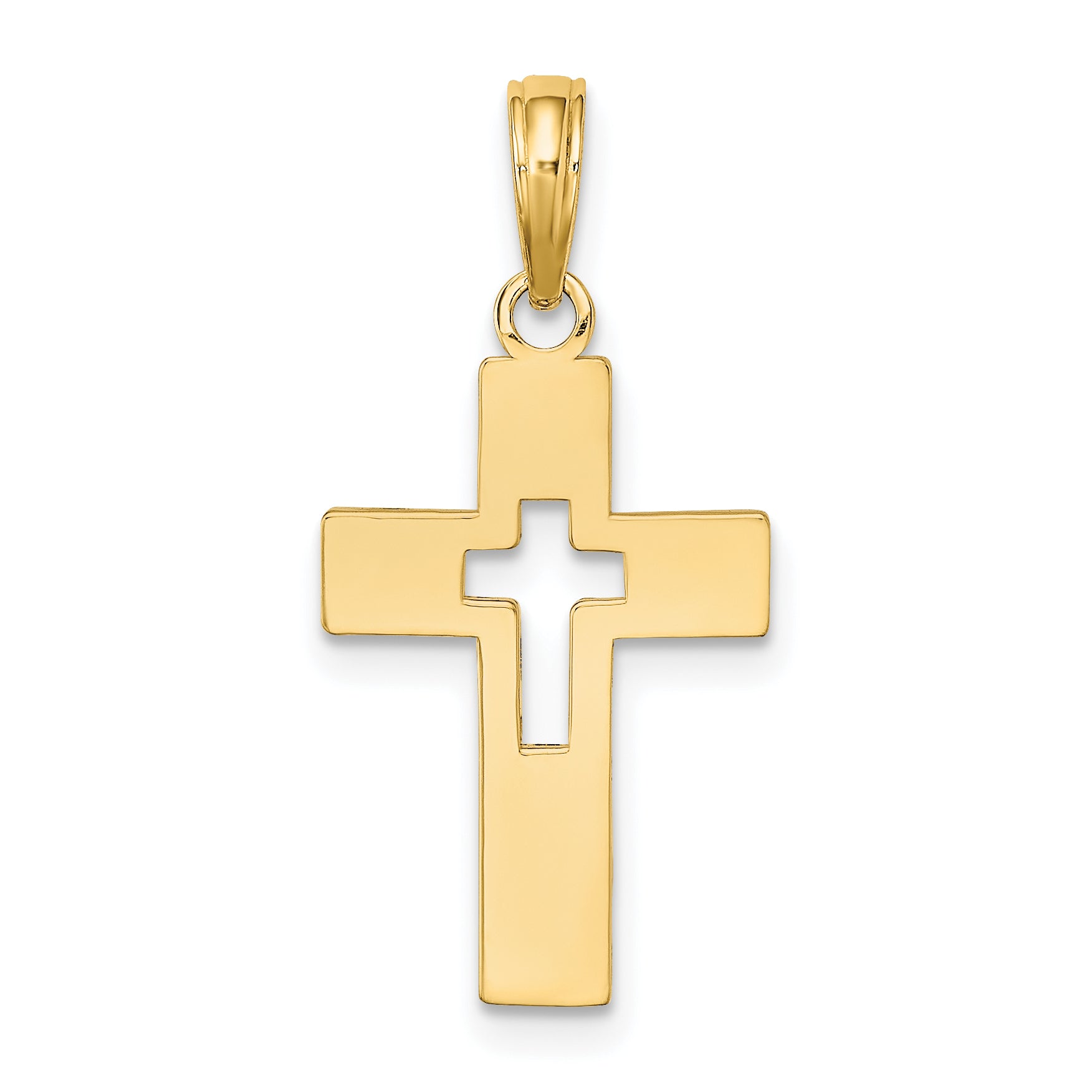 14K Yellow Gold Polished Cut-Out Cross Charm