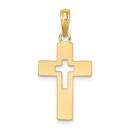 14K Yellow Gold Polished Cut-Out Cross Charm