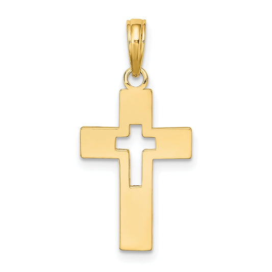 14K Yellow Gold Polished Cut-Out Cross Charm