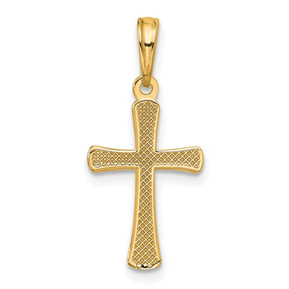 14K Yellow Gold Polished Beveled Cross W/ Round Tips Charm