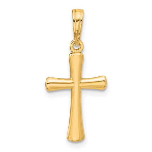 14K Yellow Gold Polished Beveled Cross W/ Round Tips Charm