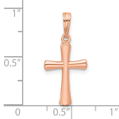 10K Rose Gold 10K Polished Beveled Cross W/ Round Tips Charm