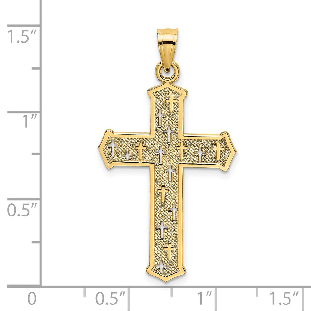 14k Yellow Gold Arrow Tip Cross W/ Cross Accents Charm