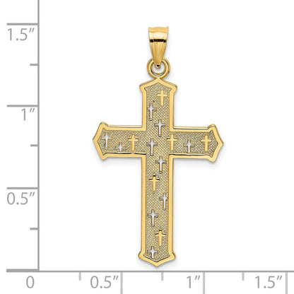 14k Yellow Gold Arrow Tip Cross W/ Cross Accents Charm