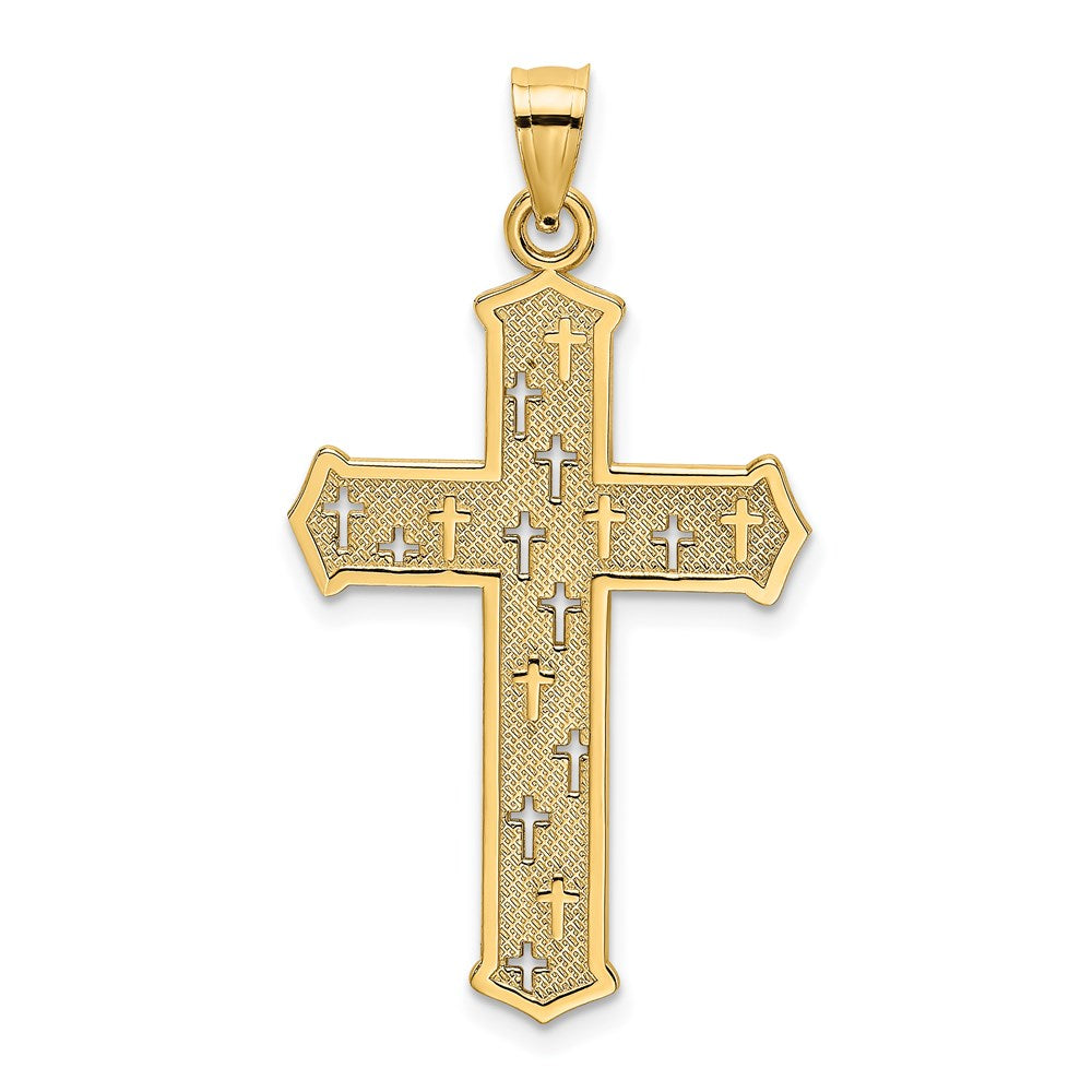 14k Yellow Gold Arrow Tip Cross W/ Cross Accents Charm