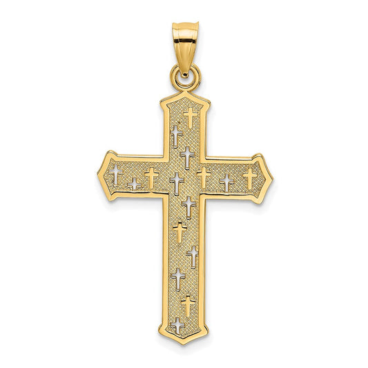 14k Yellow Gold Arrow Tip Cross W/ Cross Accents Charm