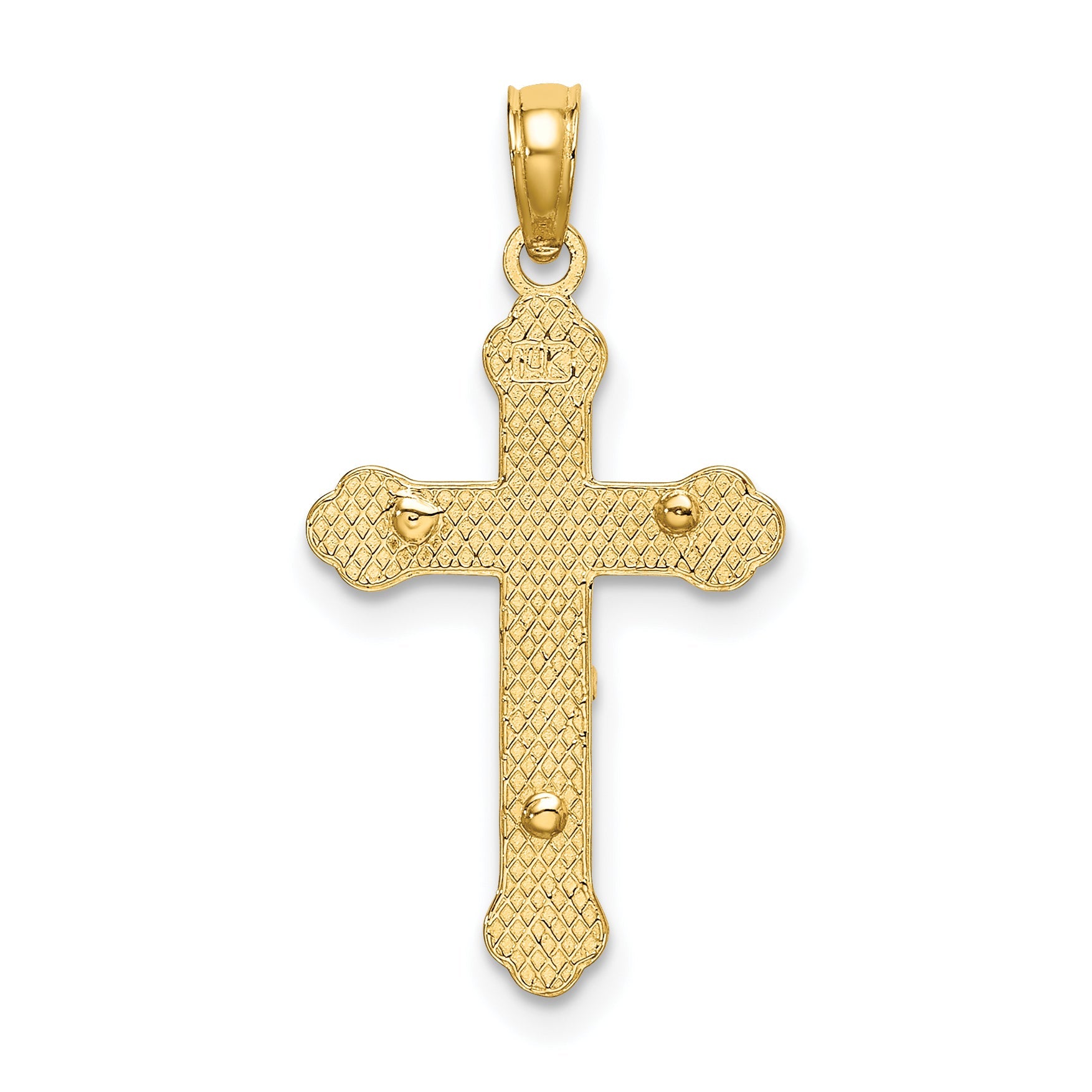 14K Yellow Gold Inri Crucifix W/ Scroll Tips Charm