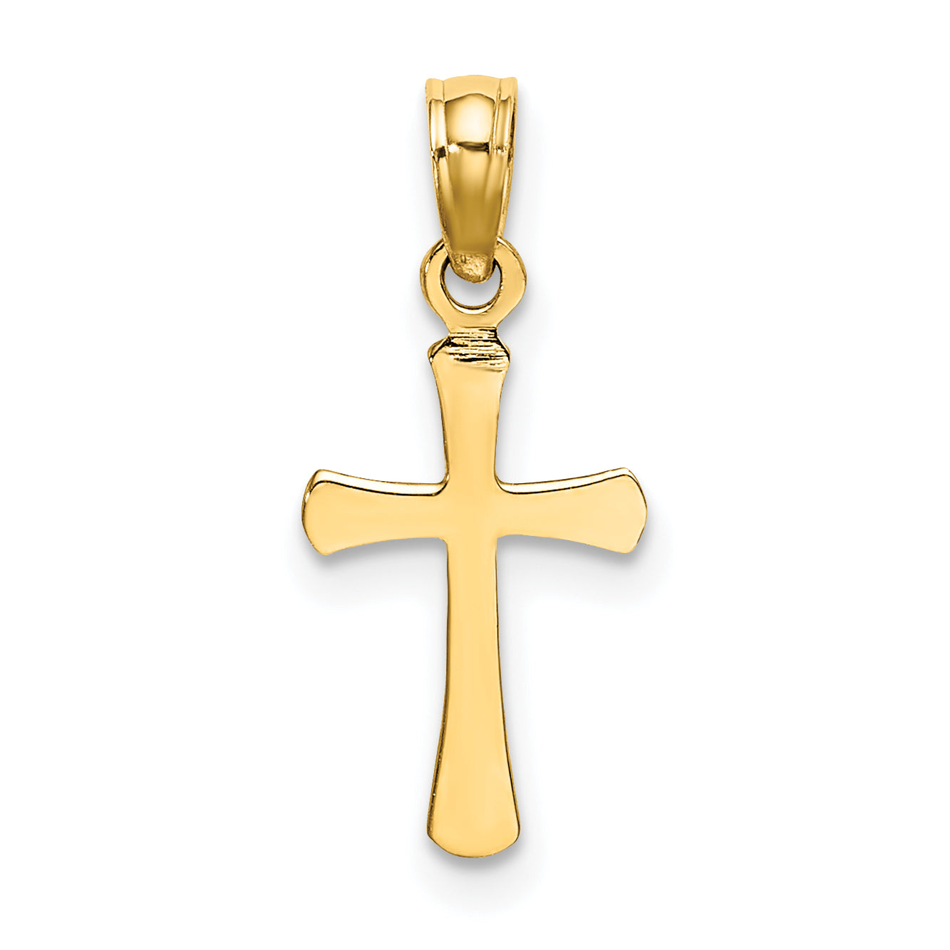 14K Yellow Gold Polished Beveled Cross W/ Round Tips Charm
