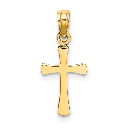 14K Yellow Gold Polished Beveled Cross W/ Round Tips Charm