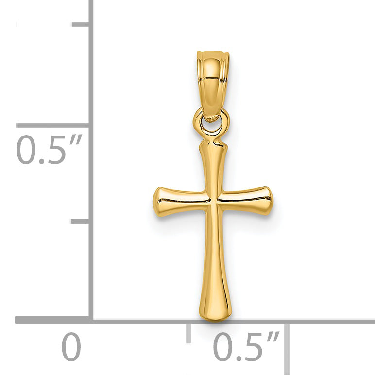 14K Yellow Gold Polished Beveled Cross W/ Round Tips Charm
