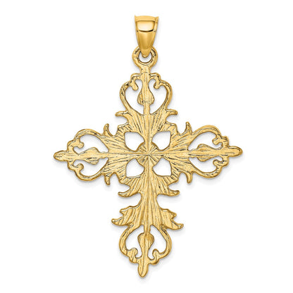 14k Yellow Gold Large Cross With Fleur-De-Lis Tips Charm