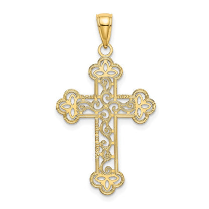 14K Yellow Gold Textured And Beaded Edge Cross Charm