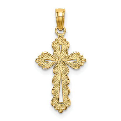 14K Yellow Gold Scalloped Cross W/ Cut-Out Center Charm