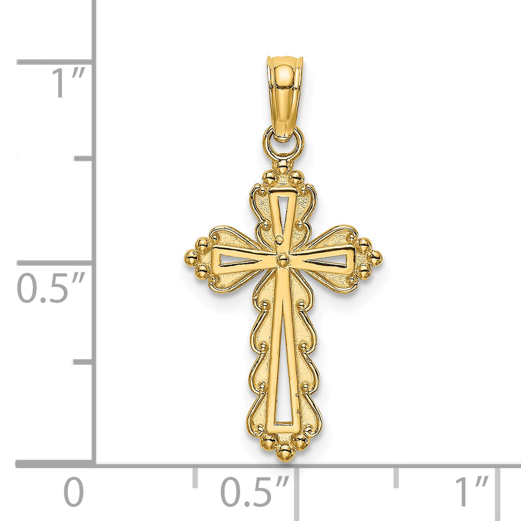 14K Yellow Gold Scalloped Cross W/ Cut-Out Center Charm