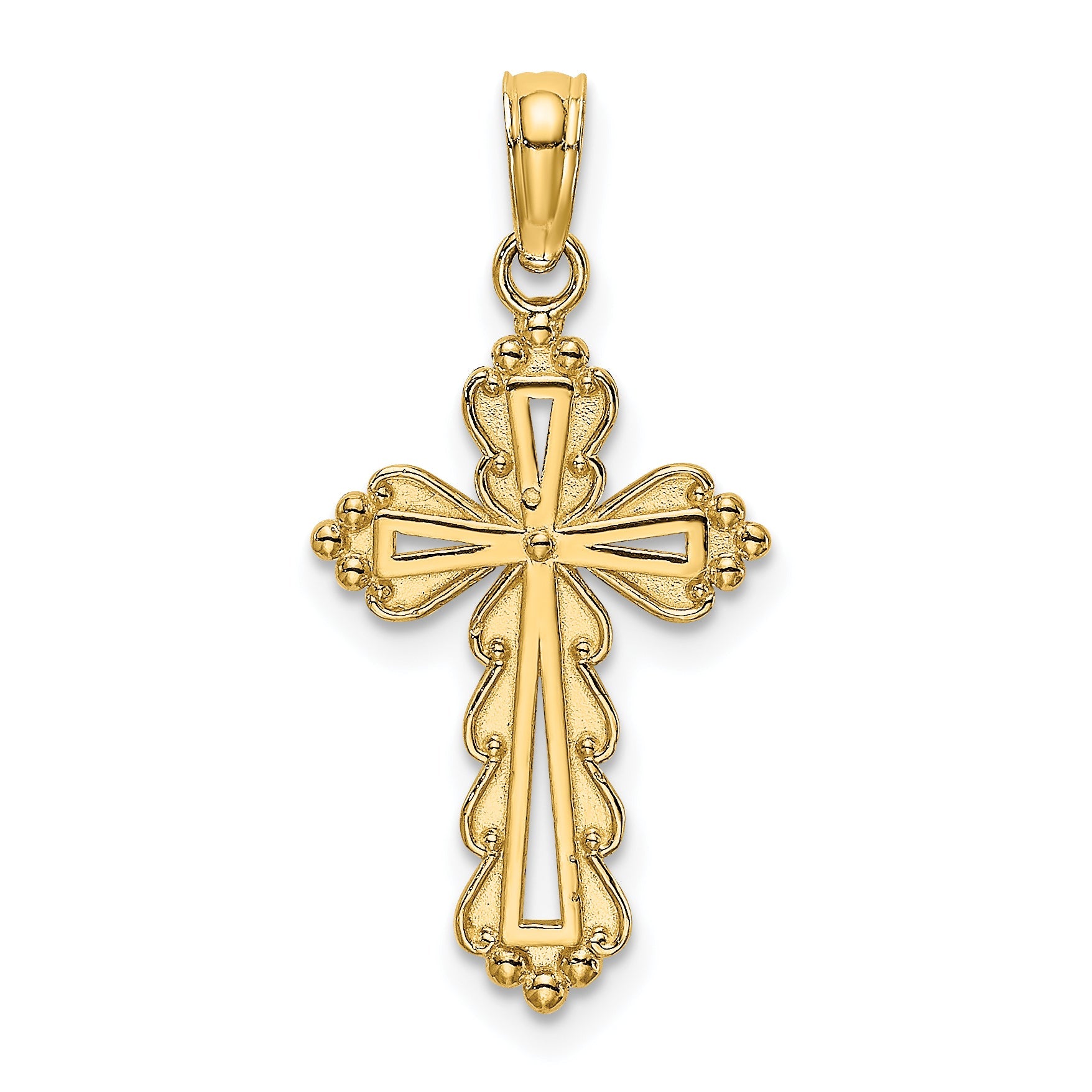 14K Yellow Gold Scalloped Cross W/ Cut-Out Center Charm
