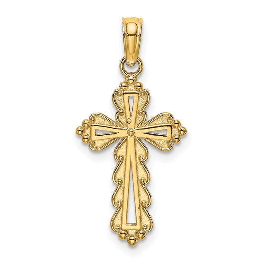 14K Yellow Gold Scalloped Cross W/ Cut-Out Center Charm