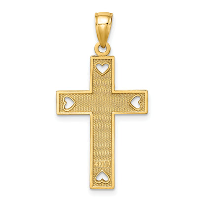 14K Yellow Gold I Love Jesus Cross W/ Hearts Charm
