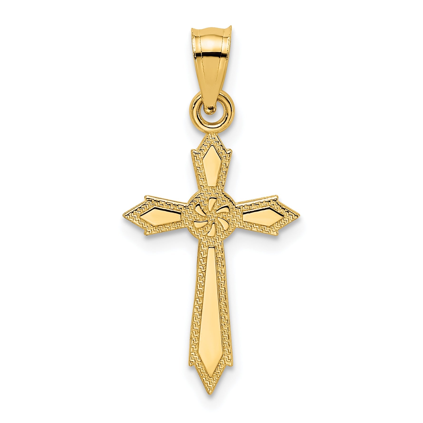 14K Yellow Gold W/ Engraved Edges Cross Charm