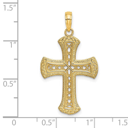 14K Yellow Gold Textured And Cut-Out Cross Charm