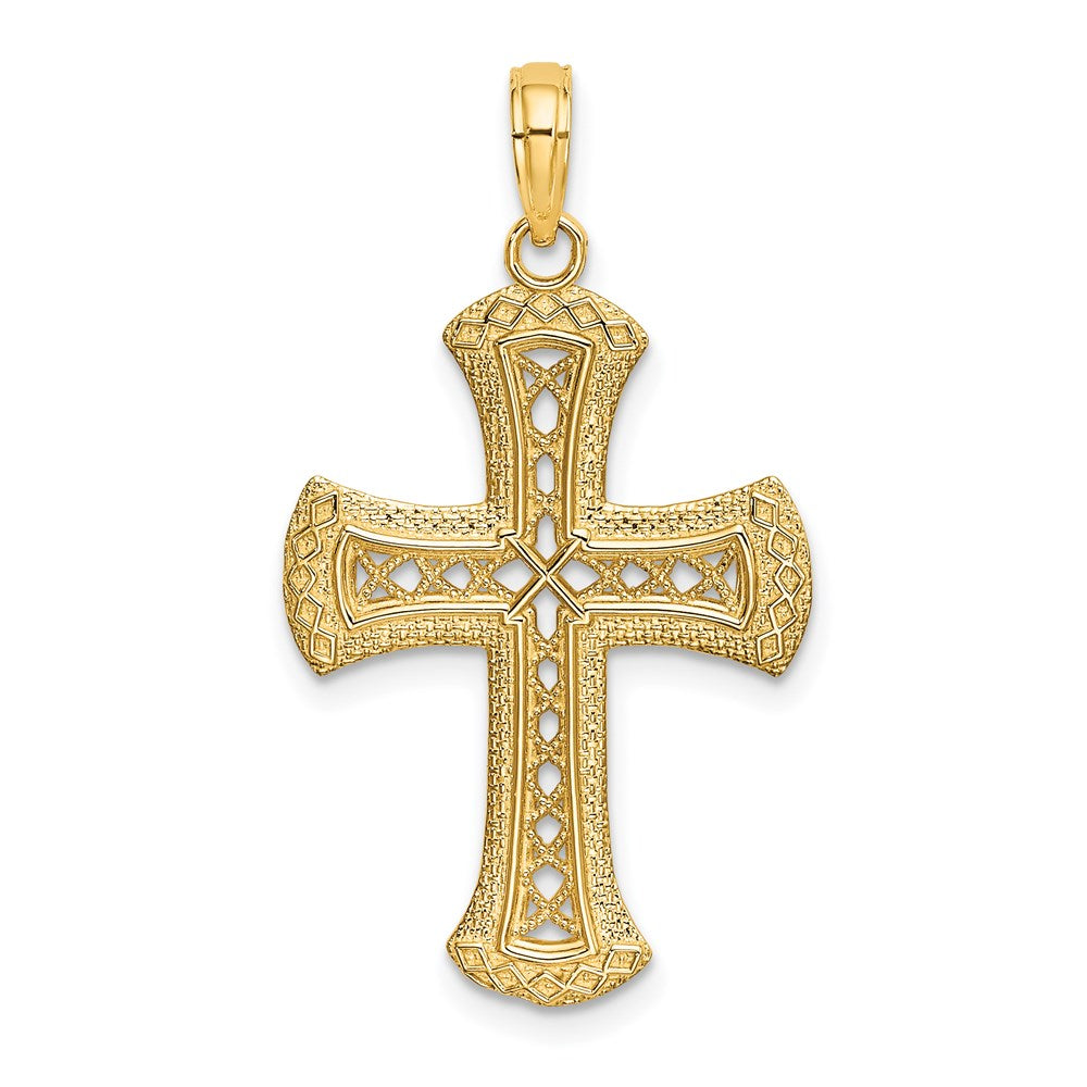 14K Yellow Gold Textured And Cut-Out Cross Charm