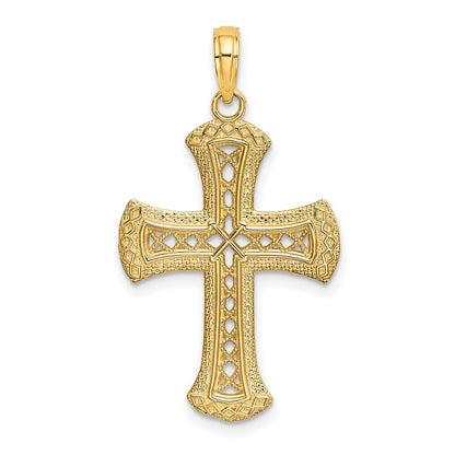 14K Yellow Gold Textured And Cut-Out Cross Charm