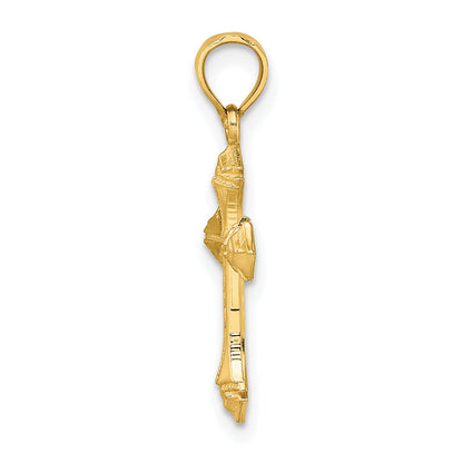 14K Yellow Gold Textured W/ Arrow Ends Cross Charm
