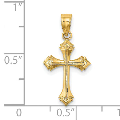 14K Yellow Gold Textured W/ Arrow Ends Cross Charm
