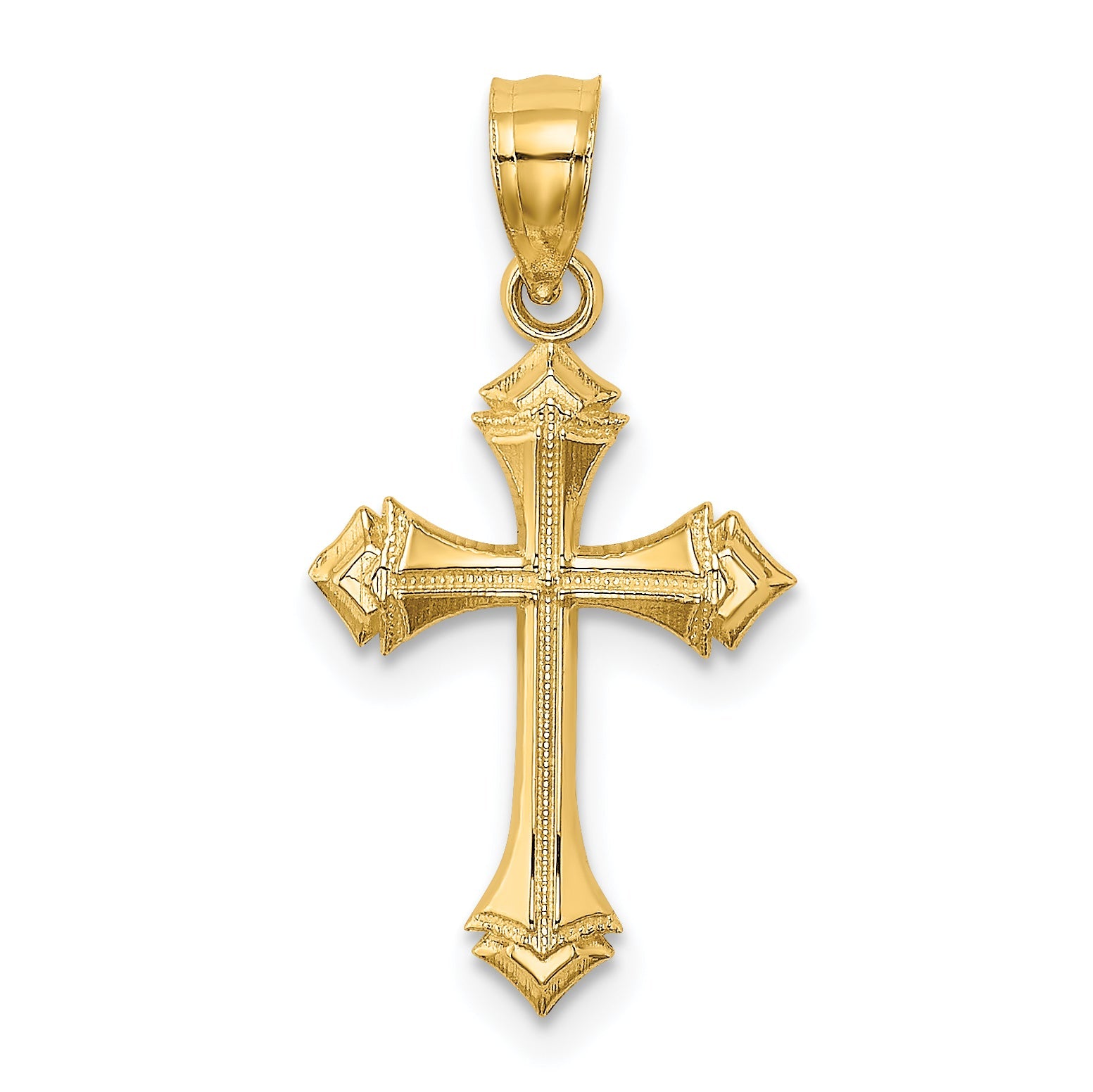 14K Yellow Gold Textured W/ Arrow Ends Cross Charm