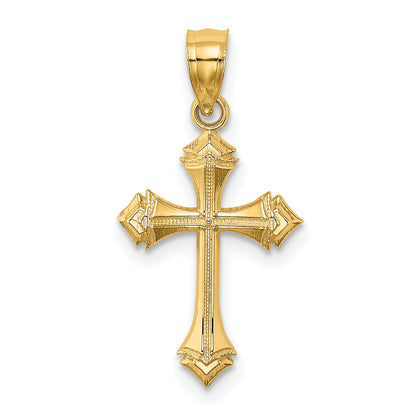 14K Yellow Gold Textured W/ Arrow Ends Cross Charm