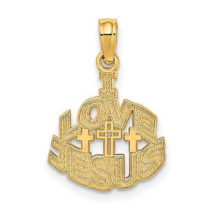 14K Yellow Gold I Love Jesus Cross Charm