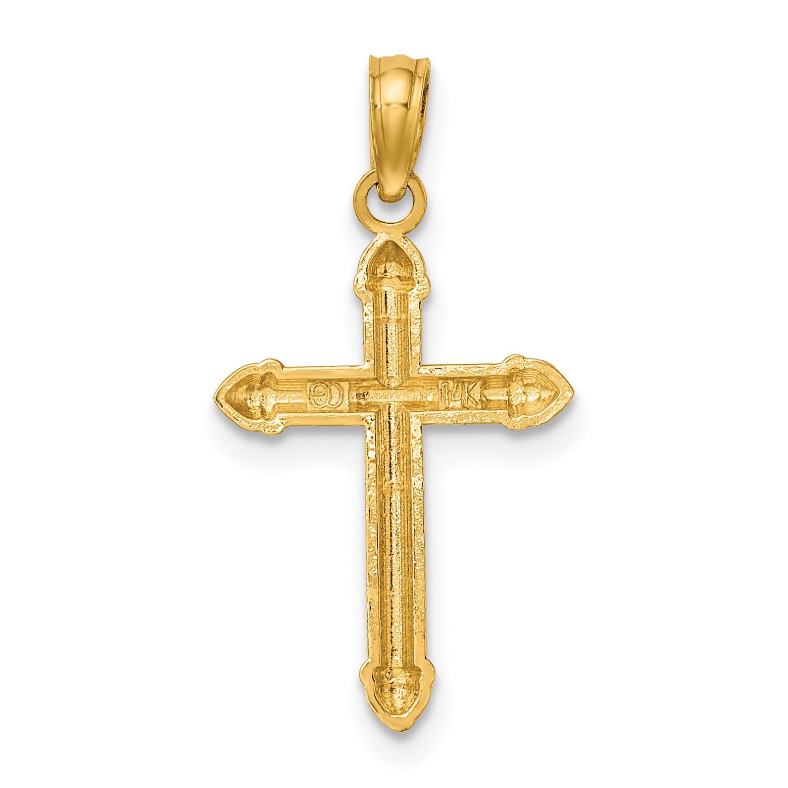 14K Yellow Gold Polished W/ Scroll Design Cross Charm