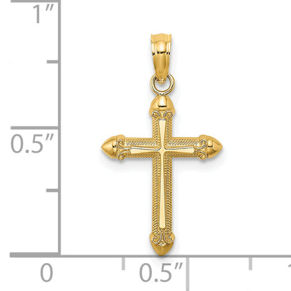 14K Yellow Gold Polished W/ Scroll Design Cross Charm