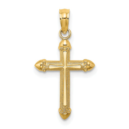 14K Yellow Gold Polished W/ Scroll Design Cross Charm