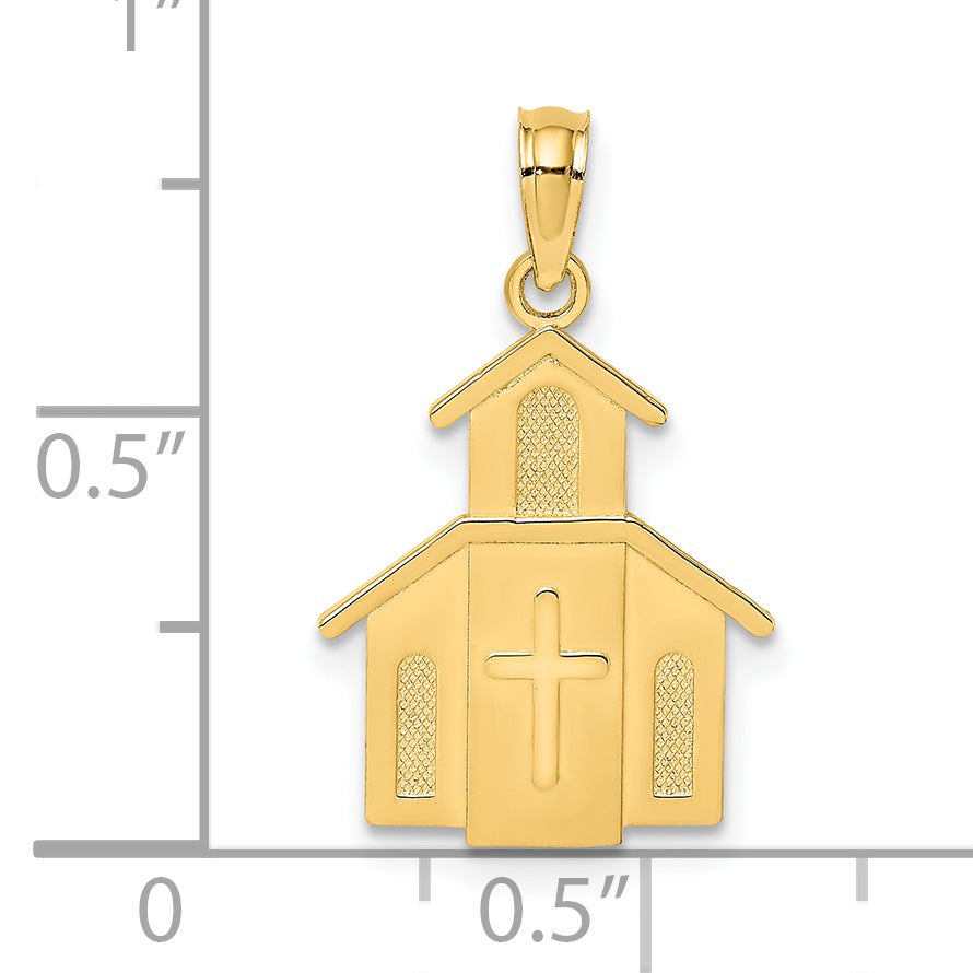 14K Yellow Gold Church W/ Cross On Door Charm